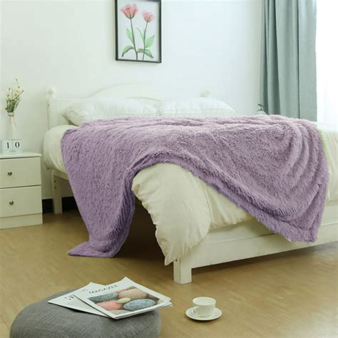 Piccocasa Long Shaggy Decorative Plush Faux Fur Throw Bed Blanket