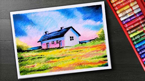 How To Draw Scenery Village House Oil Pastel Painting Youtube