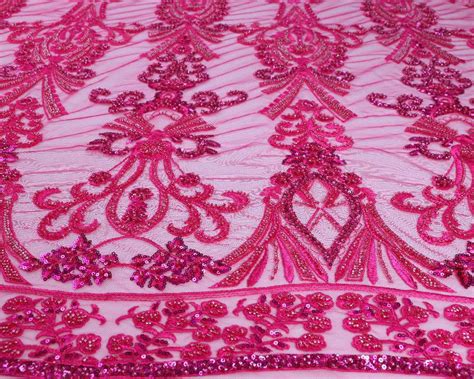 Beaded Lace Embroidery Tulle Emb Sequin Fuchsia 24 Stretch House Inc