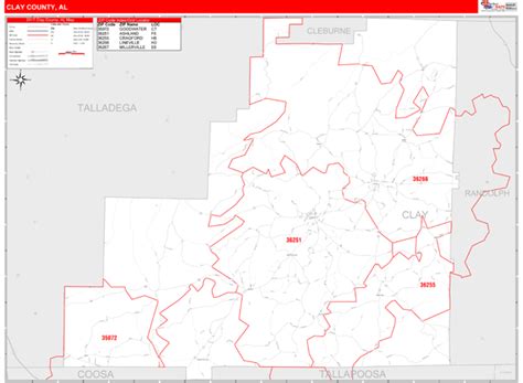 Clay County Al Zip Code Maps Red Line Style