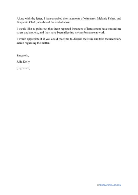 Sample Workplace Harassment Complaint Letter Download Printable Pdf