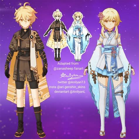 Aether And Lumine Inazuma Skins In 2023 Fan Art Twitter Design Impact
