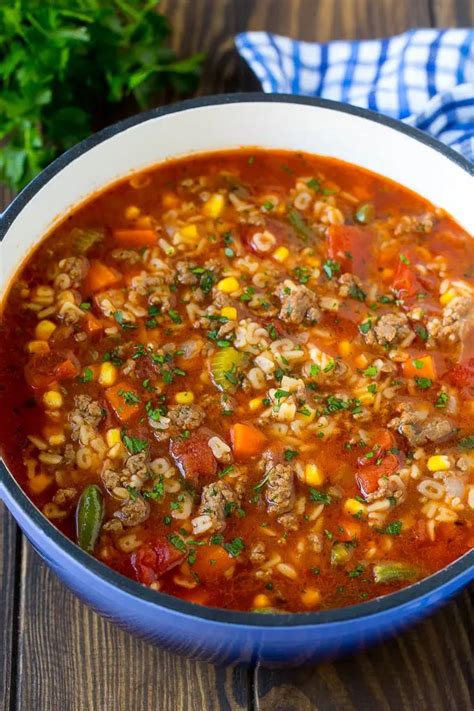 A Pot Of Alphabet Soup With Ground Beef And Vegetables Soup Dinner