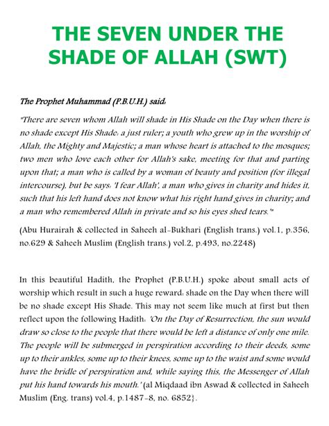 Pdf The Seven Under The Shade Of Allah Swt