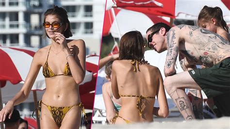 Kaia Gerber Shows Pda With Pete Davidson In Yellow Bikini In Miami