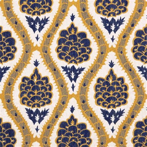 Navy Blue Mustard Yellow Upholstery Fabric Modern Woven
