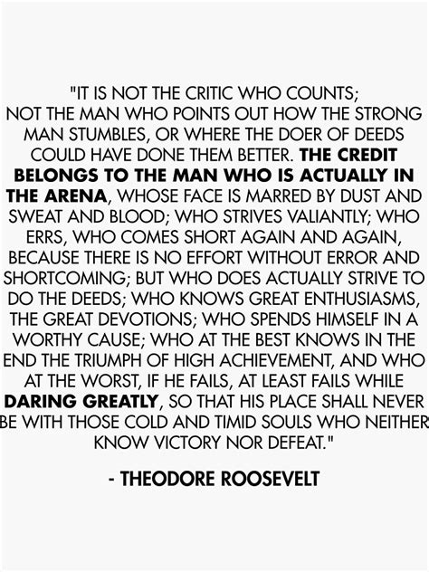 The Man In The Arena Daring Greatly Quote Theodore Roosevelt
