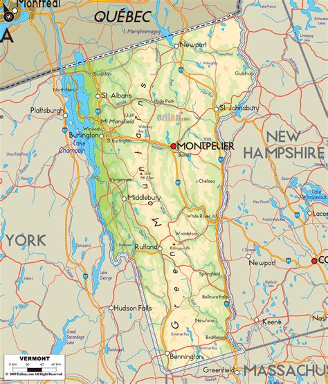 Physical Map Of Vermont State Usa Ezilon Maps