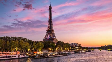 Eiffel Tower In Twilight Paris River Seine Sunset France Mlenny