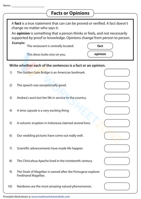 Identify Facts And Opinions Worksheet