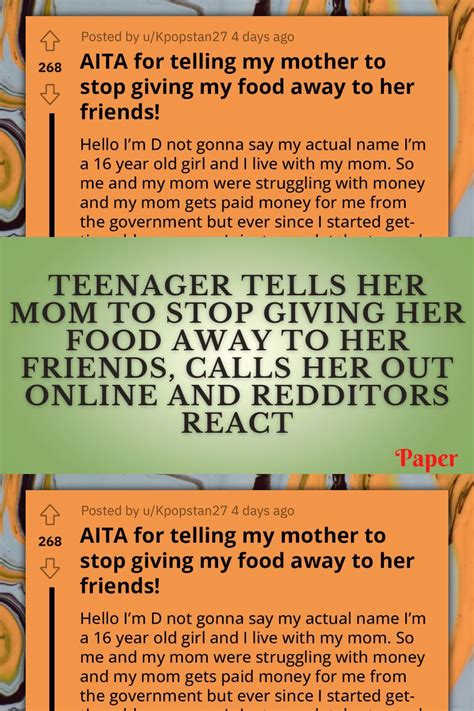 Teenager Tells Her Mom To Stop Giving Her Food Away To Her Friends Calls Her Out Online And