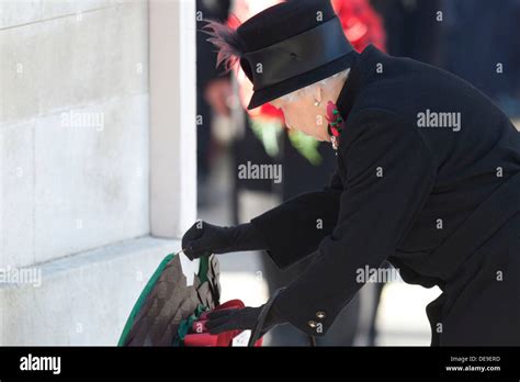 Queen Elizabeth Ii Pays Her Respect At The Cenotaph War Memorial On