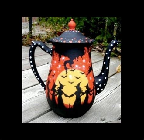 Witches Halloween Teapot Painted Teapot Tea Pots