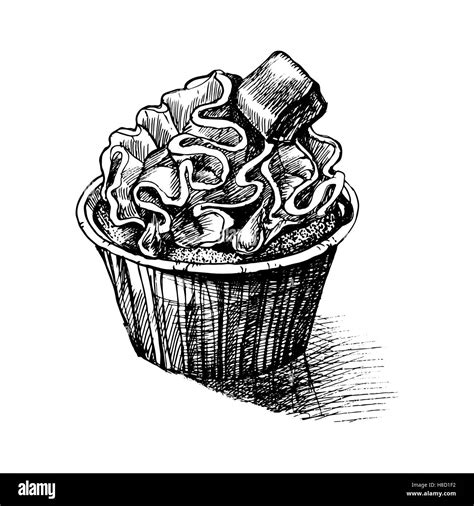 Vector black and white sketch illustration of cute creamy sweet Stock Vector Art & Illustration ...