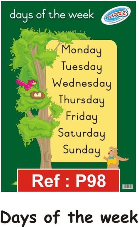 Days Of The Week Educational Classroom Poster Educational Toys Online