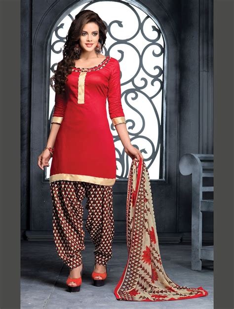Red Cotton Punjabi Suit 70020 Indian Outfits Patiala Dress Patiala Salwar Suits