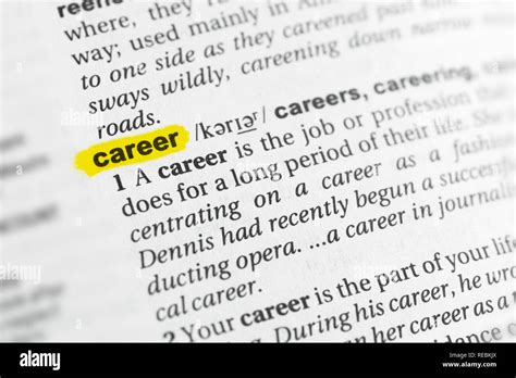 Highlighted English Word Career And Its Definition At The Dictionary
