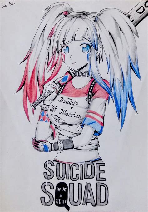 In most of the other fan art images we see of her, she looks more serious and a little bit crazy. Sucide Squad Harley Quinn(Anime) by Saiskh on DeviantArt