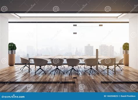 Contemporary Wooden Conference Room Interior Stock Illustration