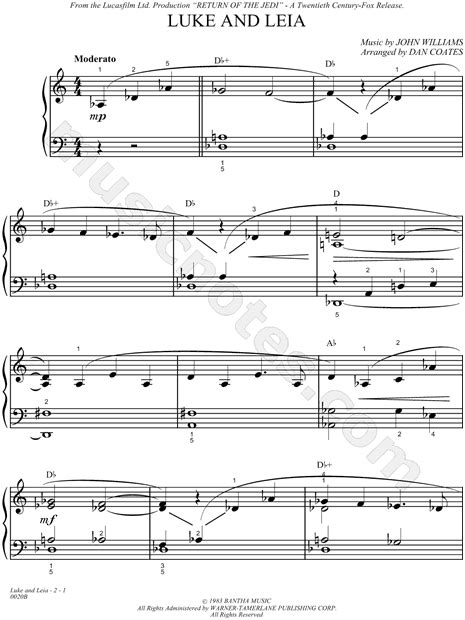 Luke And Leia From Star Wars Return Of The Jedi Sheet Music Piano