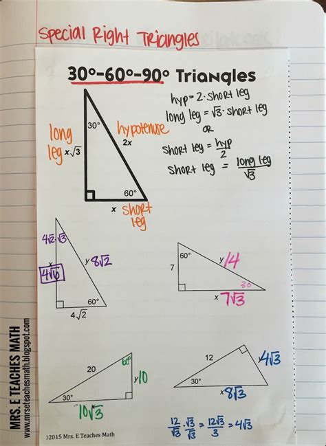 Right Triangles Interactive Notebook Pages Trigonometry Worksheets