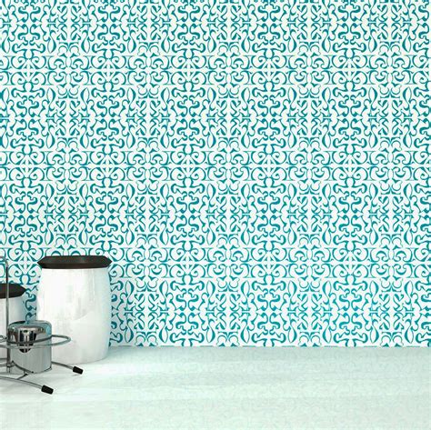 Cottage Arabesque Turquoise On White Peel And Stick Removable Wallpaper