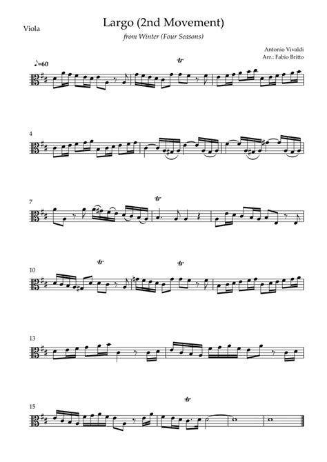 Largo From Winter Antonio Vivaldi For Viola Solo Sheet Music Antonio Vivaldi Viola Solo