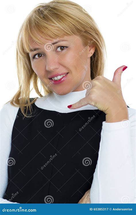 Beautiful Woman Making A Call Me Gesture Stock Image Image Of Fingers