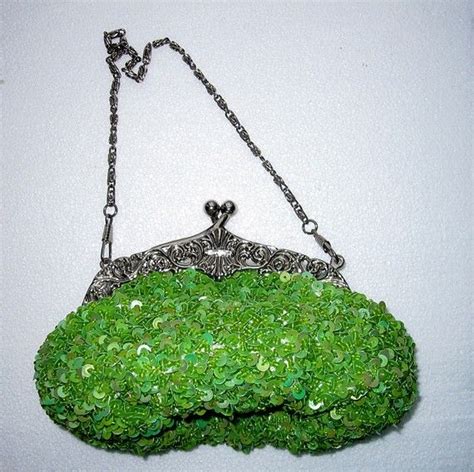 Vintage Evening Purse Green Sequins With Silver Clasp Etsy Evening