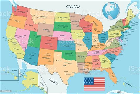 Highly Detailed Political Map Of The Usa Stock Vector Art 612856520