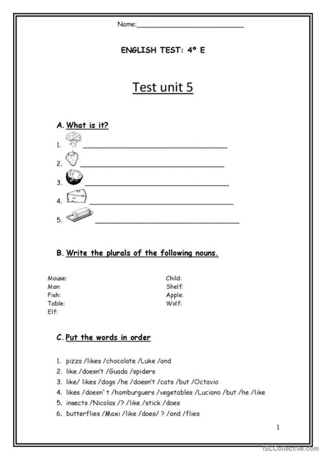 Test For 4th Grade English Esl Worksheets Pdf And Doc