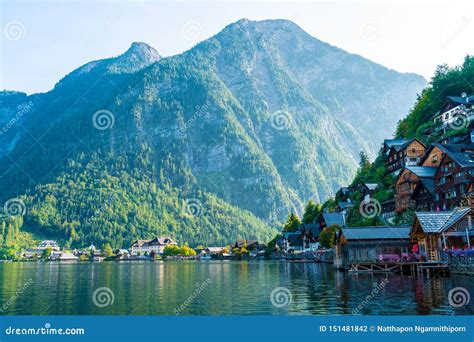 Hallstatt Village On Hallstatter Lake In Austrian Alps Stock Photo