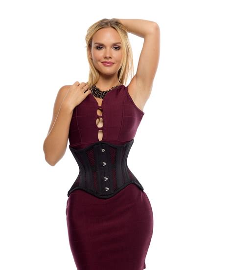 jolie short black mesh underbust steel boned corset glamorous corset