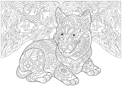 Husky dog coloring pages for adults. Zentangle Siberian Husky And Heraldic Dogs Stock Vector ...