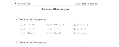 Zur verfügung stehen, nennt man grundmenge. Aufgaben Lineare Gleichungen mit Lösungen | Koonys Schule ...