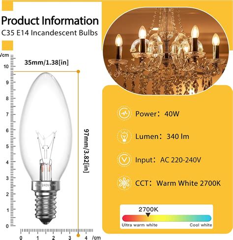 Luxvista 10 X Clear Candle Small Edison Screw Cap Ses E14 Lamp Light