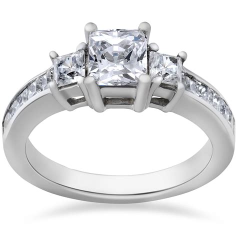 Pompeii3 Princess Cut Diamond Engagement Ring 3 Stone 1 12ct 14k White