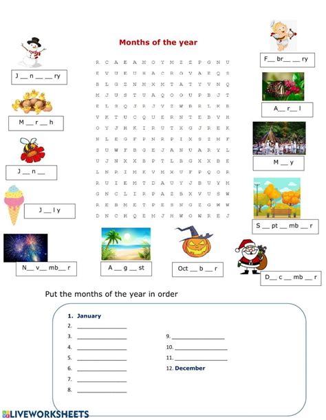 Months Of The Year Interactive Worksheet For Juniors Months In A Year