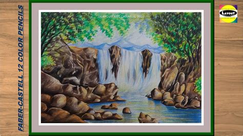 How To Draw Natural Waterfall Scenery Drawing With Color Pencils