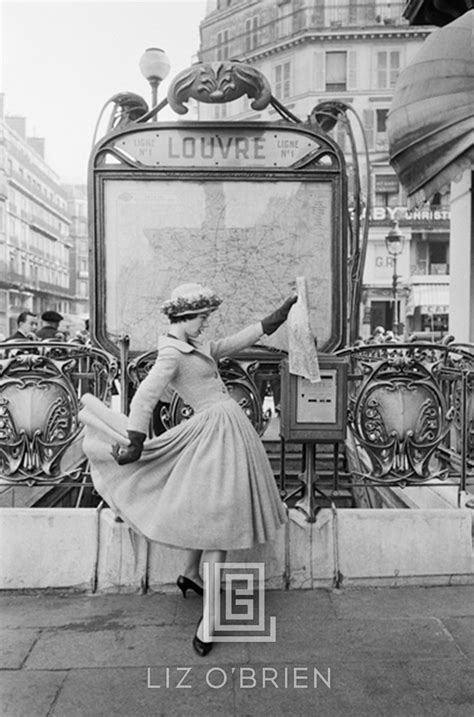 Grey Dior Outside Paris Louvre Metro Bw 1957 By Mark Shaw Liz Obrien