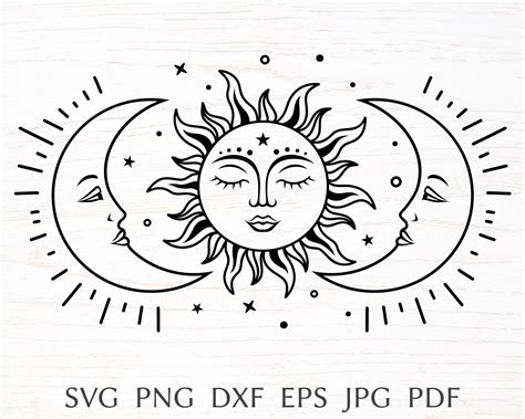 Sun And Moon Svg Celestial Svg Design With Crescent Moon Etsy