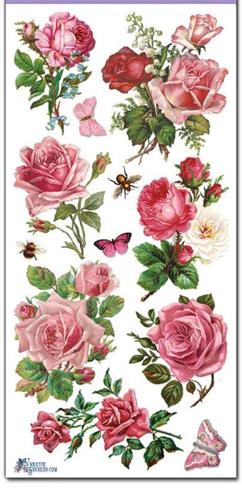 Stickers Pink Roses Decoupage Collage Mixed Media Scrapbooking Clear