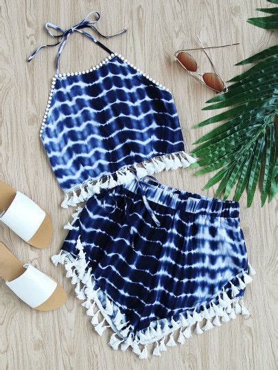 Tassel Trim Tie Dye Halter Top And Shorts Co Ord Tween Outfits Top