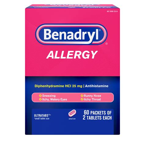 Benadryl Ultratabs Go Packs Antihistamine Tablets 60 Packets Of 2