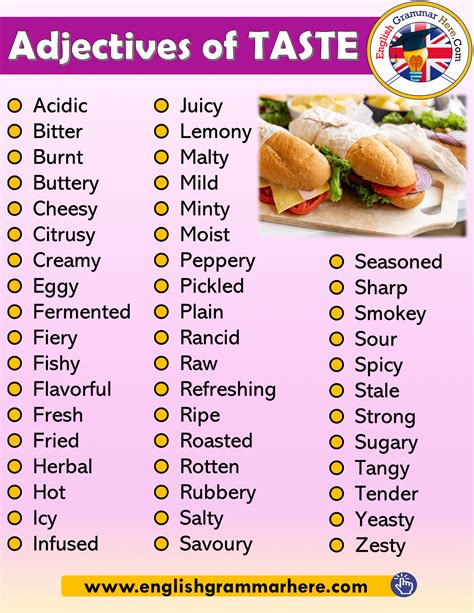 Adjectives Of Taste Vocabulary List In English English Grammar Here