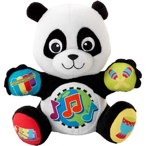 A Stuffed Panda Bear With Musical Notes On Its Chest And Eyes Sitting