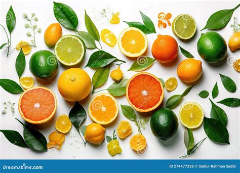 Variety Of Citrus Fruit Including Lemons Lines Grapefruits And