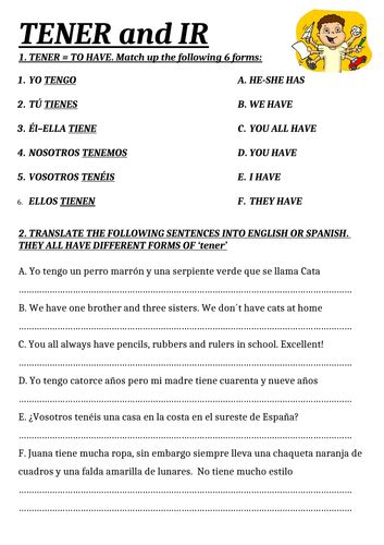 Spanish Ks3 Tener And Ir Practicum Sheets Teaching Resources