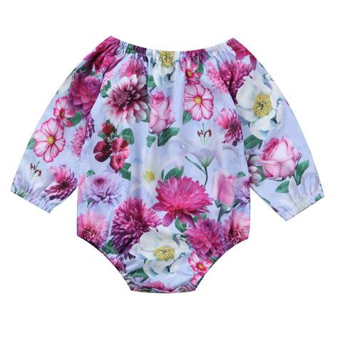 Cute Newborn Baby Girls Floral Long Sleeve Bodysuit Clothes Outfits