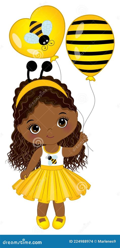 Little Black Girl Wearing Bee Antenna Headband Vector Bee Girl Stock Vector Illustration Of